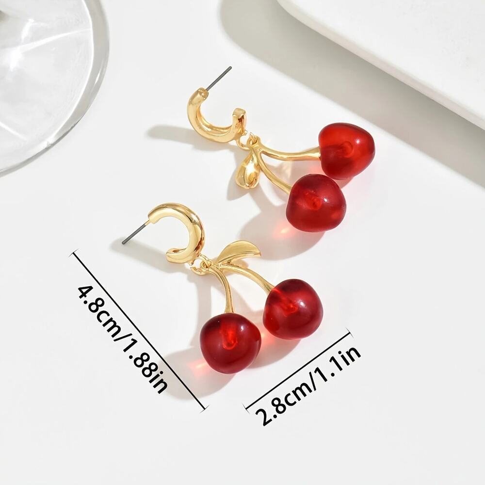 NEW Cherry Stud Earrings, Cherry Jewelry, Cherry Bomb Earrings, Y2k Jewelry - Picture 4 of 4